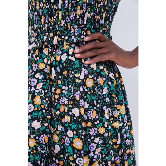 TUCKERNUCK Hyacinth House Black Multi Floral Smocked Samantha Midi Dress NWT XS - Picture 7 of 12